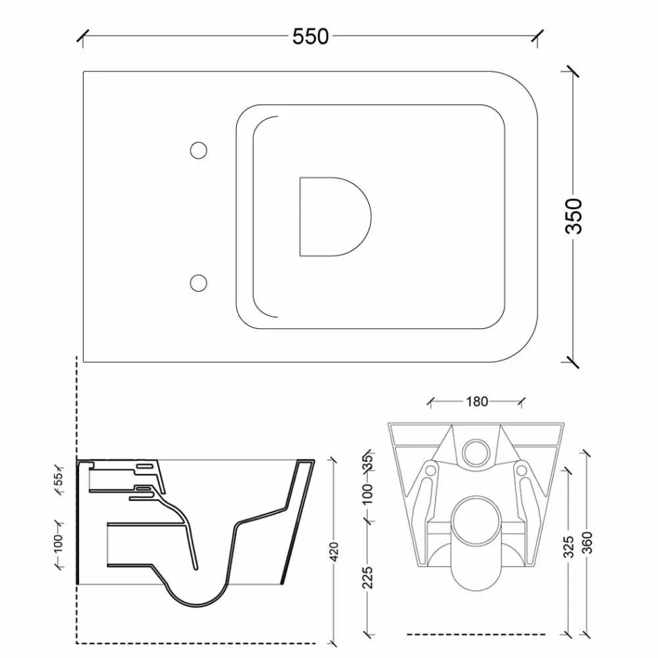 مرحاض حائطي سيراميكي بتصميم عصري، صن سكوير، صنع في إيطاليا Viadurini