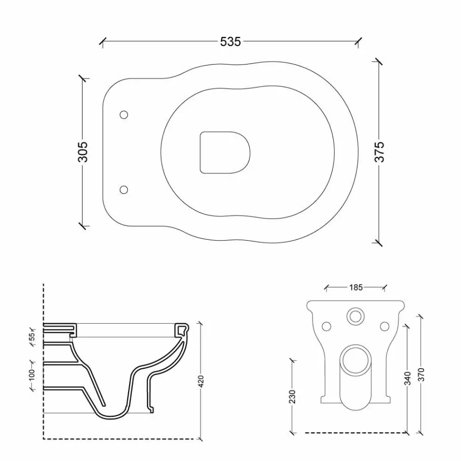 مرحاض حديث معلق على الحائط من السيراميك الأبيض مقاس 54 × 36 صنع في إيطاليا Viadurini