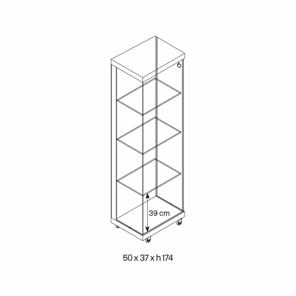 خزانة عرض جدارية من الزجاج والخشب الأبيض، مع عجلات وأرفف مضيئة - أرميلا Viadurini