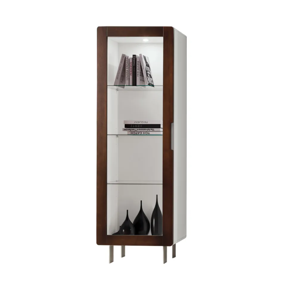 خزانة عرض لغرفة المعيشة مع باب واحد باللون الأبيض وتشطيب كاناليتو صنع في إيطاليا - جيرد Viadurini