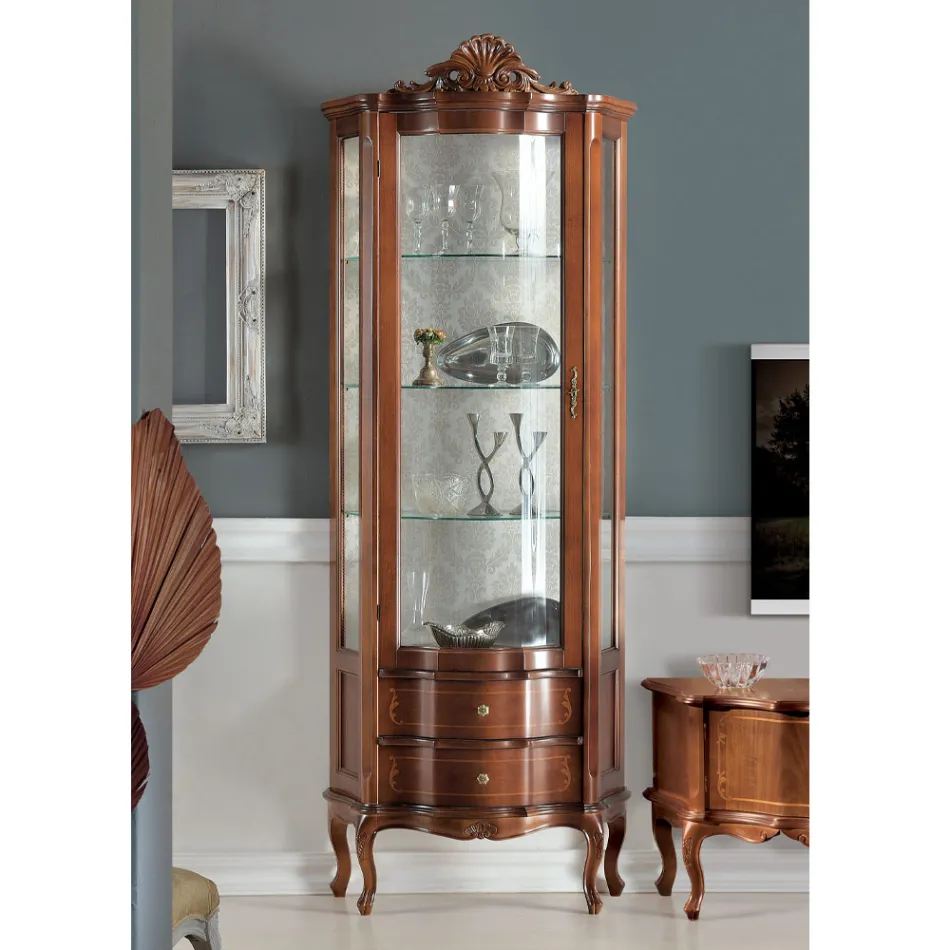 خزانة عرض لغرفة المعيشة، باب واحد ودرجان خشبيان، صنع في إيطاليا - ليونور Viadurini