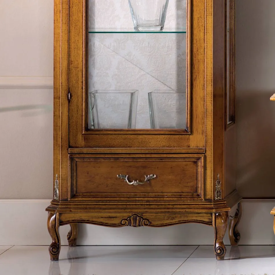 خزانة عرض كلاسيكية لغرفة المعيشة مصنوعة من خشب الجوز بباب واحد، صنع في إيطاليا - رونالد Viadurini