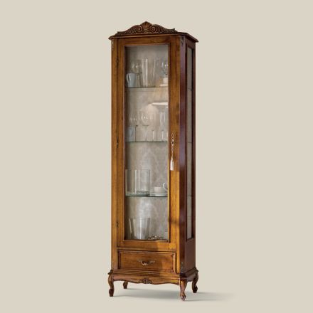 خزانة عرض كلاسيكية لغرفة المعيشة مصنوعة من خشب الجوز بباب واحد، صنع في إيطاليا - رونالد Viadurini