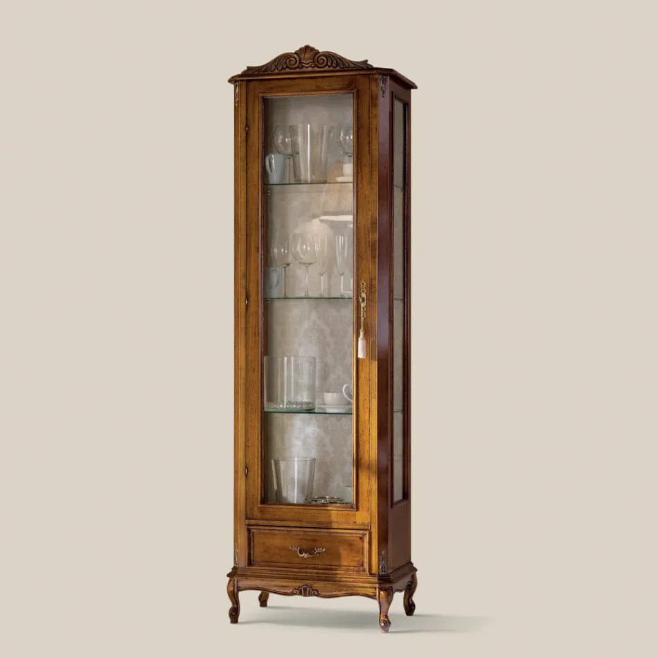 خزانة عرض كلاسيكية لغرفة المعيشة مصنوعة من خشب الجوز بباب واحد، صنع في إيطاليا - رونالد Viadurini