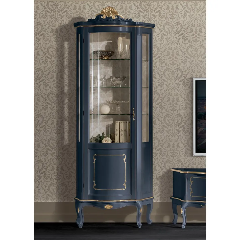 خزانة عرض خشبية لغرفة المعيشة مع باب فاخر، صنع في إيطاليا - ليونور Viadurini