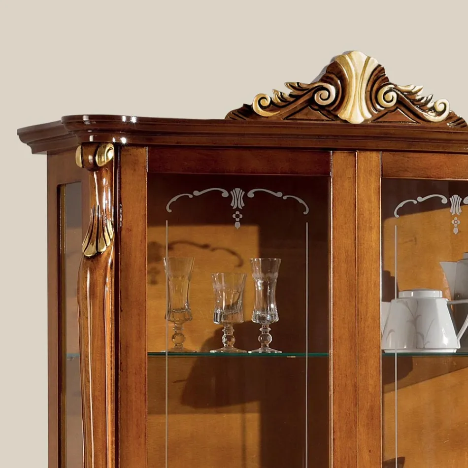 خزانة عرض خشبية لغرفة المعيشة ببابين، كلاسيكية مصنوعة في إيطاليا - كامبريدج Viadurini