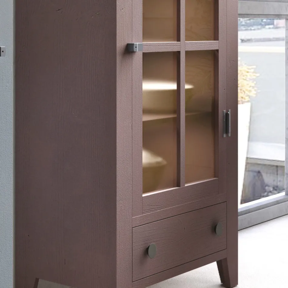 خزانة عرض لغرفة المعيشة مصنوعة من خشب التنوب الصلب، مصنوعة بالكامل في إيطاليا - باسكوال Viadurini