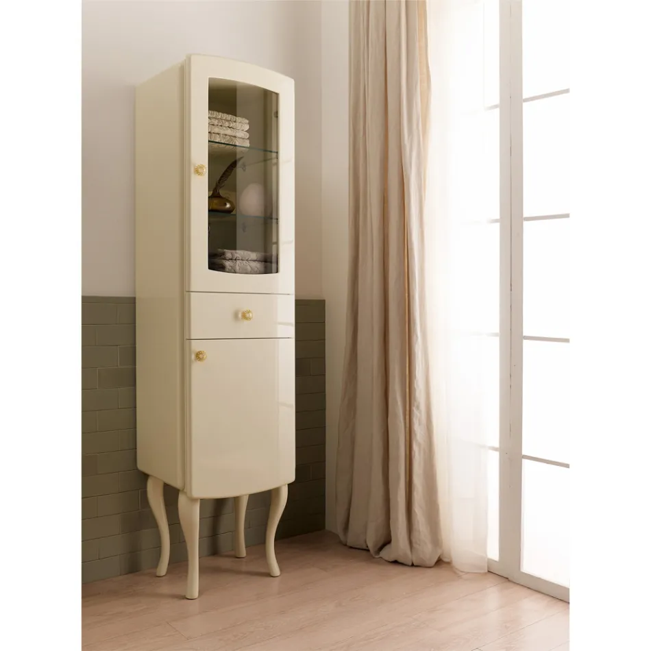 خزانة عرض أحادية اللون مع أرفف زجاجية داخلية، صنع في إيطاليا - كاندي Viadurini