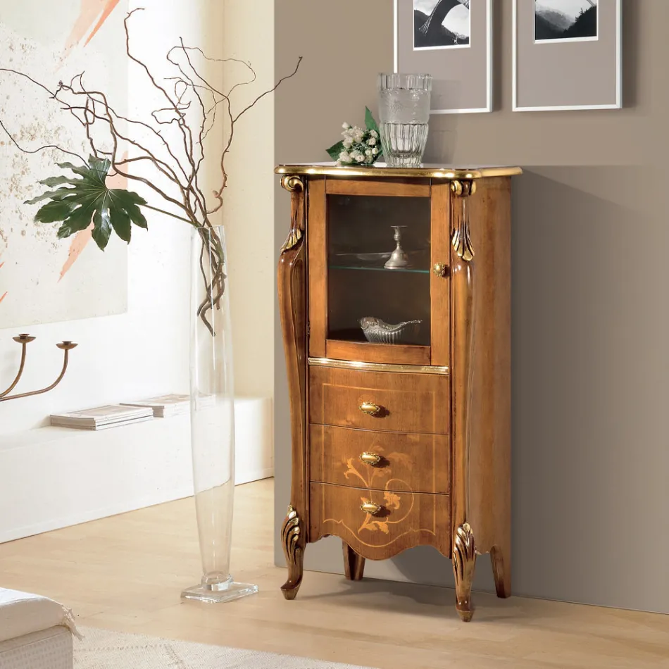 خزانة عرض لغرفة المعيشة مع باب زجاجي واحد و3 أدراج، صنع في إيطاليا - لندن Viadurini