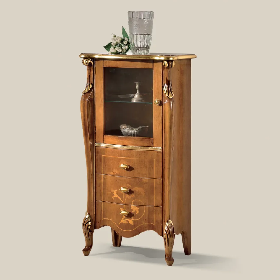 خزانة عرض لغرفة المعيشة مع باب زجاجي واحد و3 أدراج، صنع في إيطاليا - لندن Viadurini